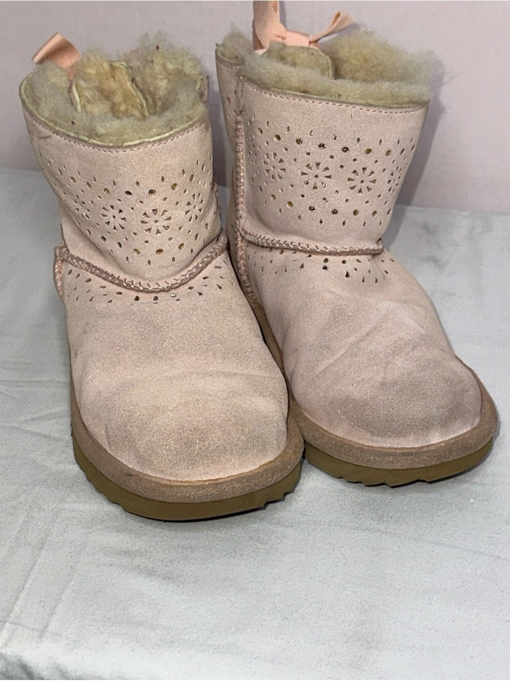 UGG Pink Kids Sheepskin Lined Perforated Snow Boots